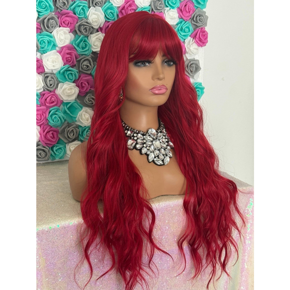 Lace part red bang wig main image 5